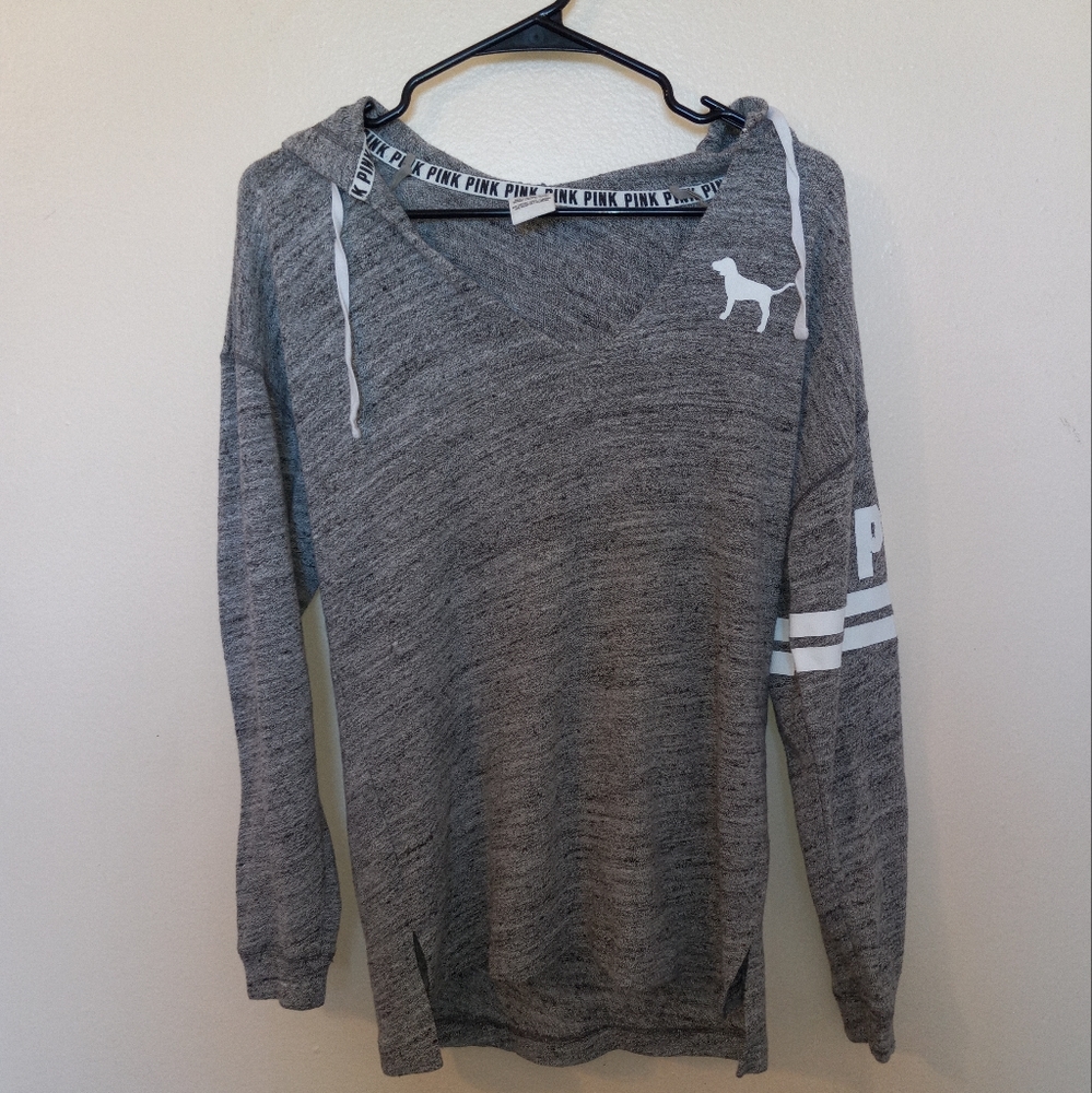 Heather Grey Victoria Secret Dog logo pull over hoodie